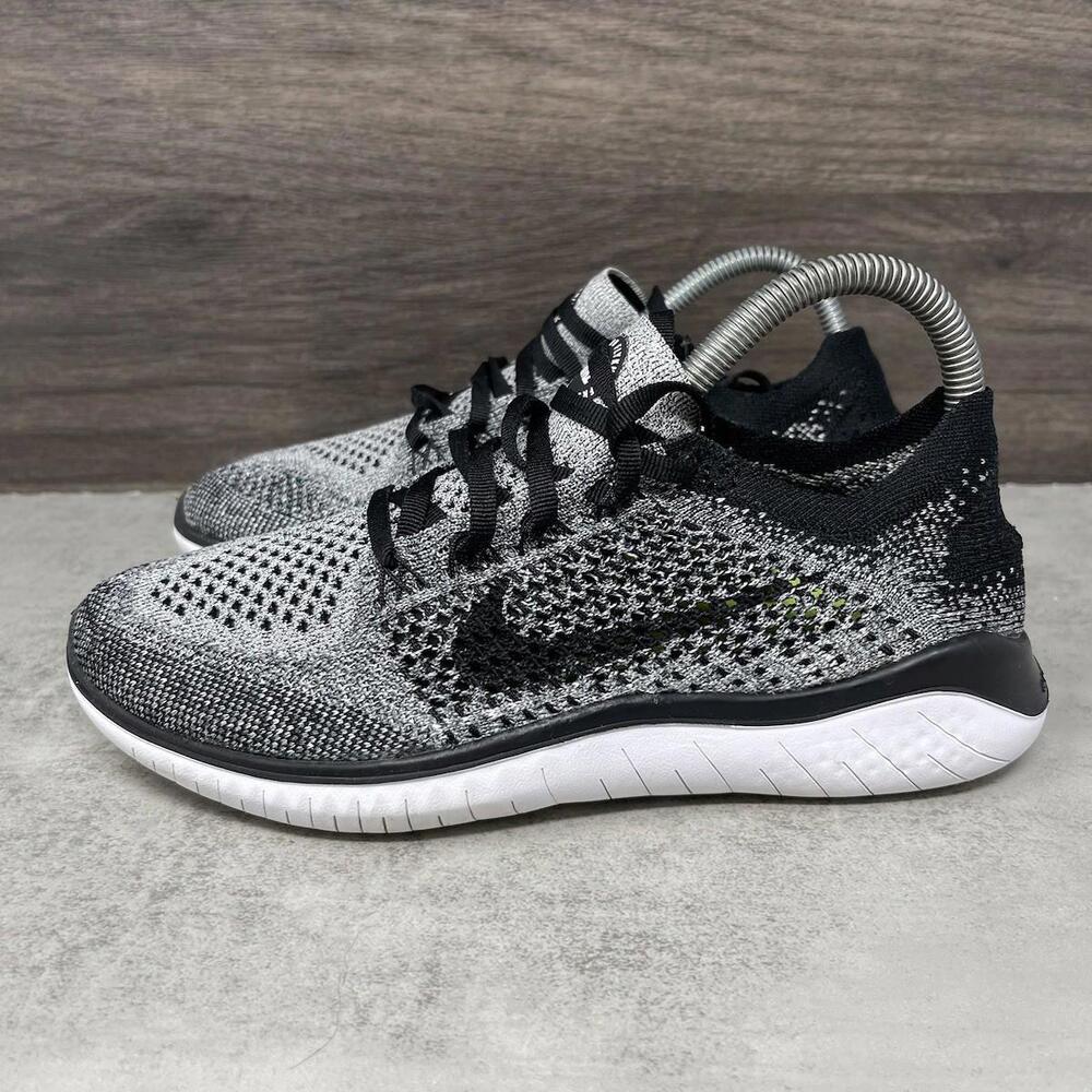 Nike Free Run Flyknit 2018 Shoes Womens Size 6.5 Black White Sneakers 942839-101